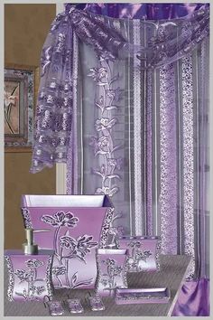 Paris Purple Complete Shower Curtain Set with Scarf - $29.99 Purple Bathroom, Purple Bathrooms, Paris Decor, Bathroom Accessories Set, Custom Shower Curtains, Chic Bathrooms