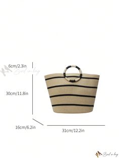 Bird in Bag - Premium Womens Woven Tote Bag - Chic and Spacious Spring/Summer Collection, Ideal for Casual Outings, Shopping, featuring Striped Design and Round Handheld Style Eco-friendly Bucket Bag For Summer, Eco-friendly Summer Bucket Bag, Black Straw Shopping Bag For Summer, Black Beach Bag With Handles, Summer Vacation Beach Bag Bucket Shape, Summer Large Capacity Beach Bag For Shopping, Summer Vacation Beach Bag In Bucket Shape, Summer Vacation Bucket-shaped Beach Bag, Summer Vacation Bucket Beach Bag