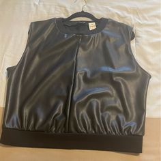 Nwt Express Black Faux Leather Vest Shirt Size Large Fitted Faux Leather Casual Tops, Fitted Casual Faux Leather Tops, Spring Faux Leather Tops For Night Out, Casual Black Leather Top, Casual Faux Leather Top For Night Out, Trendy Faux Leather Tops For Night Out, Faux Leather Tops For Night Out In Fall, Fall Faux Leather Tops For Night Out, Fall Faux Leather Top For Night Out