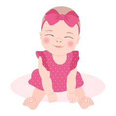 Cute baby girl in a pink dress with a bow, newborn baby girl. Children's card, print, vector Baby Girl Illustration, Baby Girl Animation, Baby Girl Frame Background, Newborn Baby Girl Clipart, Small Baby, Cartoon Clip Art, Baby Girl Newborn, Kids Cards, Newborn Baby