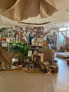 a room filled with lots of pictures and plants