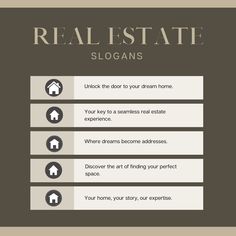 Real Estate Slogans Branding Real Estate Agent, Real Estate Captions, Creative Company Names, Real Estate Company Names