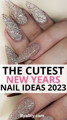 New Year’s Eve Gel Nail Ideas, New Year’s Eve Nails Almond Shape, New Year’s Eve Nails Dip Powder, New Years Nail Designs Gold Glitter, Coffin New Years Nails Sparkle, Nail Ideas For The New Year, New Years Nails Solid Color, Celebration Nails New Years, New Years Eve 2024 Nails