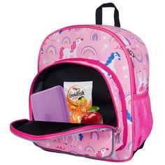 Your little one will be the talk of the playground with the Wildkin 12 Inch Backpack! The front zippered compartment is insulated, easy-to-clean, and food-safe – perfect for storing lunches and snacks. Its just-right size is perfect for packing diapers, wipes, a change of clothes, and more. As always, all of Wildkin’s 12 Inch Backpacks feature vibrant, playful patterns, so your child will love this fun new addition to their school and travel gear. Each 12 Inch Backpack was designed to coordinate Rainbow-colored Standard Backpack For School, Rainbow School Backpack, Rainbow Colored School Backpack, Rainbow Standard School Backpack, Unicorn Print Backpack For Everyday Use, Standard Backpack With Unicorn Print For Everyday Use, Multicolor Unicorn Print Backpack For Everyday Use, Unicorn Print Backpack For Travel, Unicorn Print Travel Backpack