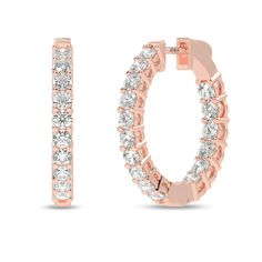 Sparkle every day with these evergreen charming diamond hoops that will never go out of style. Accentuating brilliance from every angle, these stunning and fully adorned hoops of high-quality lab-grown diamonds make a thoughtful gift for a loved one. Timeless Rose Gold Hoop Earrings For Anniversary, Rose Gold Hoop Earrings With Brilliant Cut Diamonds, Rose Gold Diamond Hoop Earrings With Brilliant Cut, Luxury Everyday Hoop Diamond Earrings With Brilliant Cut, Diamond-cut Diamond Hoop Earrings In Rose Gold, Diamond White Brilliant Cut Hoop Earrings For Everyday Luxury, Diamond Cut Rose Gold Hoop Earrings, Dazzling Diamond Hoop Earrings With Single-cut Diamonds, Luxury Everyday Brilliant Cut Hoop Diamond Earrings