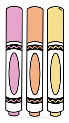 three crayons with different shapes and colors are shown in the same drawing style