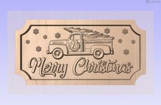 a wooden sign that says merry christmas with an old truck