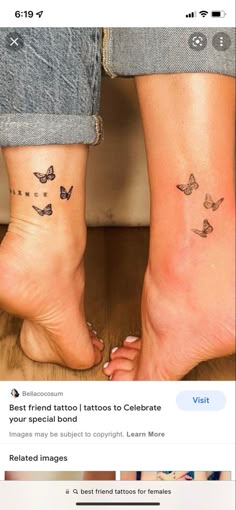 two people with butterfly tattoos on their feet