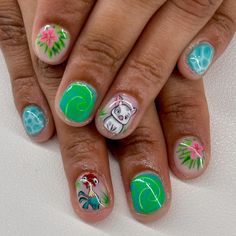 Moana Nails Acrylic, Moana Nail Designs, Disney Hawaii Nails, Nails For Kids Encanto Dolores, Tropical Disney Nails, Moana Themed Acrylic Nails, Moana Hair, Moana Nail Art, Moana Inspired Nails