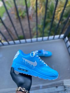 Custom Baby Blue and white Drip Airmax 90 - Kiaun's Customs Puma Sneakers Men, Painted Nikes, Air Shoes, Kicks Shoes, Custom Nike Shoes, Nike Air Shoes, Nike Shoes Air Max, Cute Nike Shoes, Hype Shoes