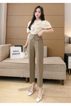 High Waist Pencil Pants Women Fashion Korean Style All-match Office La – jetechband Spring Stretch Bottoms For Office, Office Dress Pants, Ankle-length, Spring Office Lady Bottoms For Business Casual, Non-stretch Ankle-length Dress Pants For Office, Spring Office Lady Business Casual Bottoms, Spring Business Casual Office Bottoms, Spring Office Wear Solid Pants, Spring Office Wear Pants In Solid Color, Office Lady Pants With Pockets