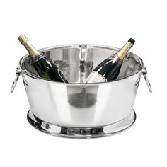 two bottles of champagne in a silver ice bucket