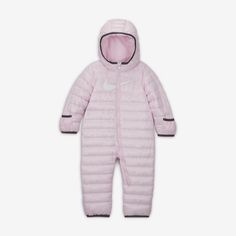 Keep the smallest ones warm during the colder months in this comfy snowsuit. It's made of woven poly ripstop fabric finished with an allover quilted stitch and filled with soft faux down for cozy warmth. The full-zip closure and roomy cut makes dressing and layering easy, with foldover mittens and foot warmers to help keep tiny fingers and toes toasty. Ripstop Fabric, Snow Suit, Nike, Pink