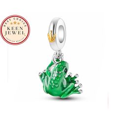 "Introducing the enchanting \"Frog Charm\" - a symbol of transformation, adaptability, and the beauty of the natural world. Crafted with meticulous attention to detail, this charm adds a touch of whimsy and style to your charm bracelet. Exquisitely fashioned from high-quality 925 sterling silver, our \"Frog Charm\" is designed to seamlessly complement your Pandora bracelet. It features a delightful green frog, capturing the essence of this amphibious creature and its connection to nature. The charm's ring is adorned with a tiny crown, symbolizing the charm and elegance of the frog. Frogs are a symbol of transformation and adaptability, as they transition from tadpoles to full-grown frogs and are known for their resilience. They are also associated with the beauty of the natural world. Addi Frog Jewelry, Green Charms, Jewelry Pandora, Diy Armband, Charms Pandora, Bracelet Pandora, Clover Charm, Jewelry Making Charms, Silver Charm Bracelet