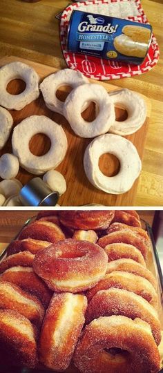 there are several different types of doughnuts on the table and in front of them