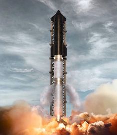 an artist's rendering of a rocket launching into the sky