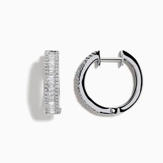 Effy Classique 14K White Gold Diamond 3/4" Hoop Earrings, 0.94 TCW White Stone, Huggie Hoop Earrings, White Gold Diamonds, Gold Diamond, Gold Metal, Hoop Earrings, White Gold, Stone, Gold