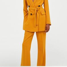 Zara Mustard Suit Pants - M - New/Never Worn Famously Worn By Emrata At Her Wedding Fall Wide-leg Pantsuit For Workwear, Chic Fall Suits With Trousers, Office Pantsuit With Trousers For Fall, Fall Office Wear Trousers Pantsuit, High-waisted Pantsuit For Office Wear In Fall, Fall Office Pantsuit, Fall Office Wear Pantsuit, Chic Wide-leg Suits For Fall, Fall Office Wear High-waisted Pantsuit