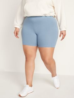 The biker shorts you love just got better! Now with a heavier-knit fabric and a thicker, more supportive waistband.  Elasticized high-rise waistband.  Soft-washed, medium-weight cotton jersey, with comfortable stretch.  Easy pull-on style.  @modelsiz Casual Stretch Biker Shorts With 5-inch Inseam, Casual Spring Leggings With Built-in Shorts, Mid-rise Solid Shorts With Built-in Liner, Casual Bottoms With Ribbed Waistband, Short Leg, Basic Relaxed Fit Mid-rise Bottoms, Casual Stretch Activewear Shorts, Casual Stretch Short-length Activewear, Versatile Stretch Bottoms Short Length, Stretch Pull-on Style Shorts