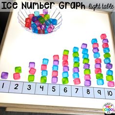 an ice number graph is displayed on a table with colored cubes in the middle