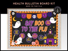 the health bulletin board kit includes halloween decorations