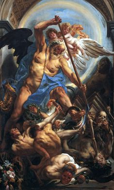 an image of a painting with angels and demons