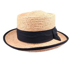 This Hat Is Woven Of Natural Color Raffia Straw, Great Style, And Sun Protection The Edge Is Bound With Black Cloth Nice Big Black Cloth Bow Tied In The Back The Permanent Crease Detail Down The Mid Part Of The Crown Looks Great The Straw Is Expertly Woven To Give You A Lightweight Yet Substantial Hat, And Holds It's Shape Really Well The Hat Is One Size And Fits Nicely Brand New With Tags Classic Brown Summer Top Hat, Classic Black Straw Hat With Short Brim, Classic Visor Hats For Spring, Classic Black Straw Hat, Classic Spring Visor Hat, Classic Fitted Visor Hat, Casual Black Top Hat For Summer, Classic Black Straw Fedora, Fresh Hat