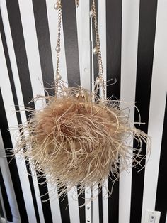 "Beautiful custom, made to order, latte ostrich feather handbag with chain strap. Complete your outfit with this gorgeous feather bag. Dimensions 7\"x7\" Bag does fit the largest iPhone" Feather Purse, Dark Brown Leather Bag, Ostrich Handbags, Ostrich Feather Trim, Bling Bags, Feather Tops, Party Handbags, Thousand Oaks, Party Purse