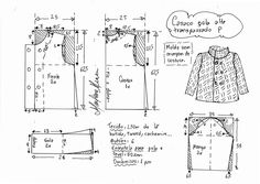 some drawings of different types of clothing and measurements for the top part of a shirt