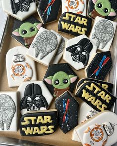 star wars decorated cookies are in a box