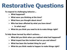 a poster with the words restorative questions on it