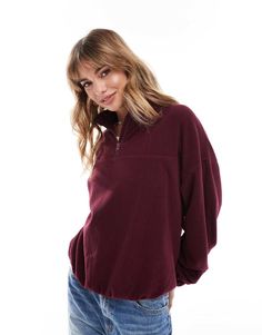 Hættetrøjer og sweatshirts fra ASOS DESIGN PAK MIG IND Enkelt design Ståkrave Lange ærmer Halv lynlåslukning Regular fit Maroon Clothes, Dark Red Sweater, Maroon Sweatshirt, Burgundy Hoodie, Half Zip Fleece, Half Zip Sweater, Winter Party Dress, Spring Floral Dress, Long Black Dress