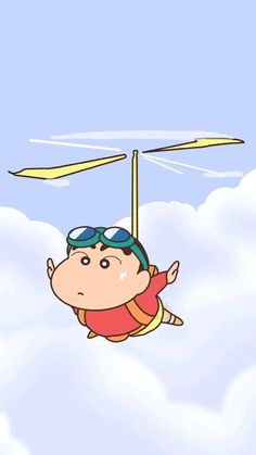 a cartoon character is flying through the air with a yellow pole in front of him