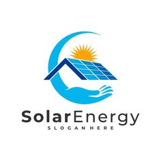 solar energy logo design with hands holding a house and the sun above it, on a white background