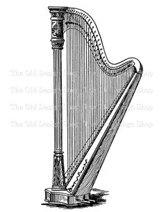 an old style musical instrument, vintage line drawing or engraving