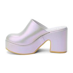 Clog-inspired vegan platform mule. Synthetic leather upper Manmade outsole 3.5 in / 8.89 cm heel 1.5 in / 3.81 cm platform Synthetic leather lining Padded insole Slip-on style Whole sizes only; for 1/2 sizes, order next size up. Trendy Synthetic Mules With Chunky Platform, High Heel Synthetic Clogs With Chunky Platform, Trendy Mules With Chunky Platform And Closed Toe, High Heel Synthetic Platform Clogs, Trendy Platform Clogs With Synthetic Material, Trendy Synthetic Platform Clogs, Slip-on Synthetic Platform Mules, Synthetic Platform Slip-on Mules, Modern Synthetic Platform Clogs