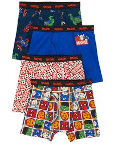 Crafted in soft cotton, these Marvel boxer briefs are equipped with a no-pinch elastic waistband and a tag-free label. Blue Cotton Character Print Sets, Blue Cotton Sets With Character Print, Multicolor Cotton School Sets, Playful Multi-pack Boxer Briefs, Blue Cotton Boxer Briefs For Loungewear, Playful Multicolor Cotton Boxer Briefs, Playful Cotton Bottoms Multi-pack, Multicolor Cotton School Bottoms, Multicolor Cotton Bottoms For School