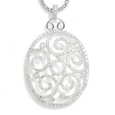 Once Upon A Diamond Pendant Necklace White Gold 5.00ctw Round Diamond Open Filigree Oval Pendant Necklace 14K Exquisite Oval Diamond Necklace With Accents, Oval White Cubic Zirconia Diamond Necklace, White Oval Cubic Zirconia Diamond Necklace, White Diamond Cut Oval Pendant Necklace, White Oval Necklace With Intricate Design, White Diamond Necklace With Oval Shape For Anniversary, White Gold Diamond Necklace With Pave Setting, White Diamond Necklace With Oval Pendant Accents, White Gold Oval Diamond Necklace With Pave Setting