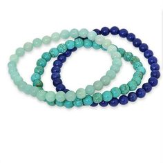 This fashionable set features a variety ofthree opaque genuine bead bracelets. They include an array of three colors which are amazanite, howalite chrysocolla, and lapis. They are constructed with a durable stretch cord for a slip on fit. Just wear one, or stack them to glam up your outfit. Size: one size.  Color: Blue.  Gender: female.  Age Group: adult. Stretchy Bracelets, Bead Bracelets, Blue Gender, Three Color, Womens Bracelets, Your Outfit, Gender Female, Womens Watches, Age Group