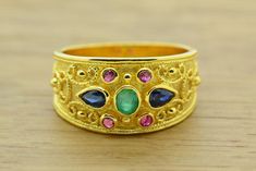 Vintage Inspired Rings Gemstone Filigree Ring Solid Gold | Etsy Antique Gold Emerald Ring With Multi-stone, Antique Gold Multi-stone Emerald Ring, Bohemian Gold Multi-stone Rings, Gold Bohemian Multi-stone Rings, Bohemian Engagement Ring, Art Nouveau Engagement Ring, Boho Rings Gold, Unique Ring Designs, Engagement Ring Antique