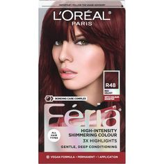 With L'Oreal Feria permanent hair color, what you see is the shimmer. Multi-Faceted shimmering color with 3X highlights delivers intensified, brilliant results. Inspired by fashion, Feria offers a twist on the traditional and gives edgy hair color - from bright red, platinum blonde, rose gold, metallic brown, to blue black hair color, these hair dye kits will transform your hair. Feria's prismatic color spectrum is custom-blended by L'Oreal master colorists for bold, head-turning shades – no app Loreal Paris Hair Color, Loreal Paris Feria, Feria Hair Color, Deep Black Hair, Deep Auburn, Hair Coloring Accessories, Silver Hair Dye, Blue Black Hair Color, Edgy Hair Color