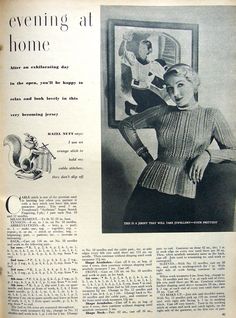 an old fashion magazine ad featuring a woman in front of a mirror with the caption evening at home