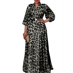 Package included: 1 Dress Material: 100%Polyester Color: Khaki,Coffee,Grey Sleeve: Long Sleeve Pocket:No Size: S,M,L,XL,2XL,3XL,4XL,5XL Pattern: Leopard Print Length: Full-Length Features: Pleating Style: Leisure,Leisure,Holiday,Europe,Daily,Fashion Season: Spring,Autumn Occasion:Party,Holiday,Streetwear,,Travel,Casual,Family Color: White.  Gender: female.  Age Group: adult. Spring Party Dresses, 파티 드레스, Maxi Dresses Fall, Middle Age Fashion, Summer Sundress, Leopard Print Dress, Maxi Dress Party, Lantern Sleeve, Bohemian Dress