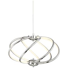 a white light hanging from a ceiling fixture with three rings on the bottom and one ring at the top