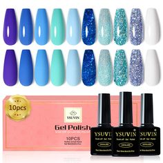 PRICES MAY VARY. 【10PCS Gel Polish】Yueshop well-selected 10 gorgeous made of the most iconic and trendsetting all-new glitter colors, solid color design and sparkles effect display a stylish, modern manicure and make you shining in life. 【Healthy & Natural Resin Material】This Gel nail polish used premium resin material: non-toxic, vegetarian and cruelty-free that make people feel good. No irritating ingredients. The natural resin will no harsh ingredients or adhesives that lead to damaged nails. 【Long-Lasting(21 days)】These Natural Resin Gel Nail Polish have color resistant, flexible and shiny resistant to any test, long lasting up to 21 days under proper application. Good tenacity and highly pigmented. 【Tips for Keeping Nails Lasting】Yueshop Polish nail face before using base coat. Thorou Modern Manicure, Blue Gel Polish, Orange Stick, Glitter Colors, Blue Gel, White Lake, Damaged Nails, Manicure Kit, Nails Long