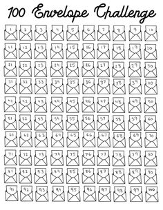 the 100 envelope challenge is shown in black and white, with numbers arranged on it