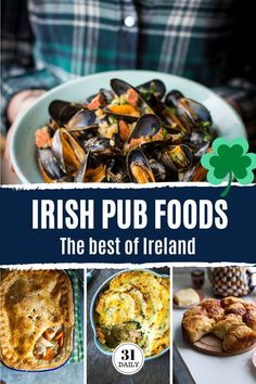 the best irish pub foods for st patrick's day, including mussels and pies