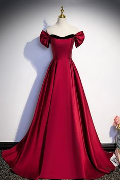 Burgundy Satin Long Prom Dress Outfits For Girls Prom Dress Simple, Satin Long Prom Dress, Cheap Prom Dresses Long, Prom Dresses Simple, Dress With Cap Sleeves, Strapless Prom Dress, Burgundy Prom Dress, Dress Simple, Stunning Gowns