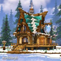 Minecraft In The Mountain House, Snowy Base Minecraft, Minecraft Snow Mountain House, Ice Biome House Minecraft, Minecraft Snowy Mountain House, Snow Base Minecraft, Snowy Taiga Minecraft House, Snowy Cabin Minecraft, Mc Starter House