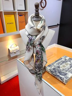 Size: Standard Size It comes with Dust box, Care manual, Tag, and Paper bag. Dior Scarf, Luxury Scarf, Hermes Jewelry, Luxury Scarves, Website Branding, Hair Accessories Jewelry, Paper Bag, Dior, Things To Come